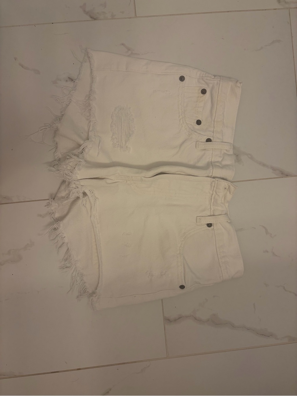 Levi's White Distressed Frayed Hem Denim Shorts